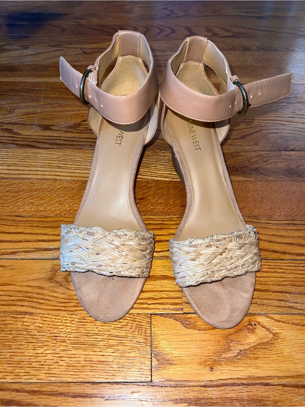 Nine West Tan Braided-Front Ankle Strap Sandals